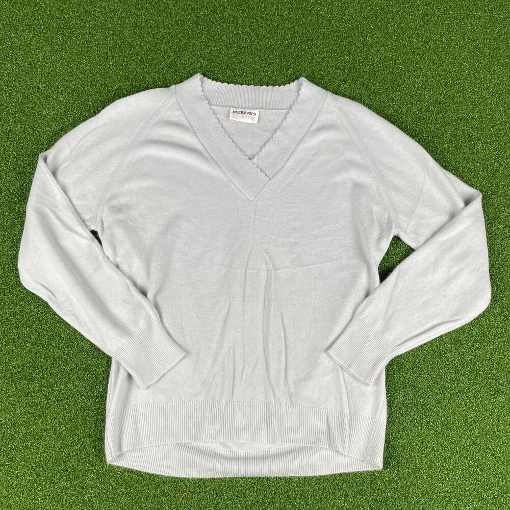 Vintage 80s Mervyn's For Her Gray Ribbed V-Neck Old Money Pullover Sweater Sz L